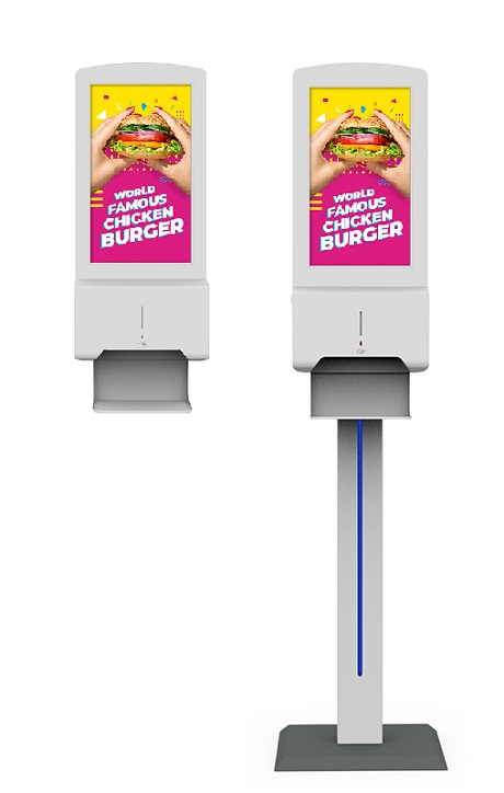 Digital Signage for F&B: Digital Signage with Automatic Hand Sanitizer dispenser